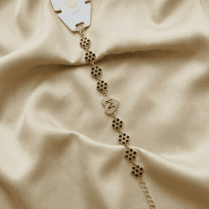 Crystal Heart "M" Initial Floral Link Bracelet.