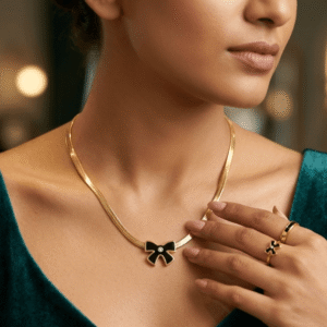 "Premium Butterfly Pendant Necklace Gold Snake Chain Jewelry Pakistan - Midnight Edition."